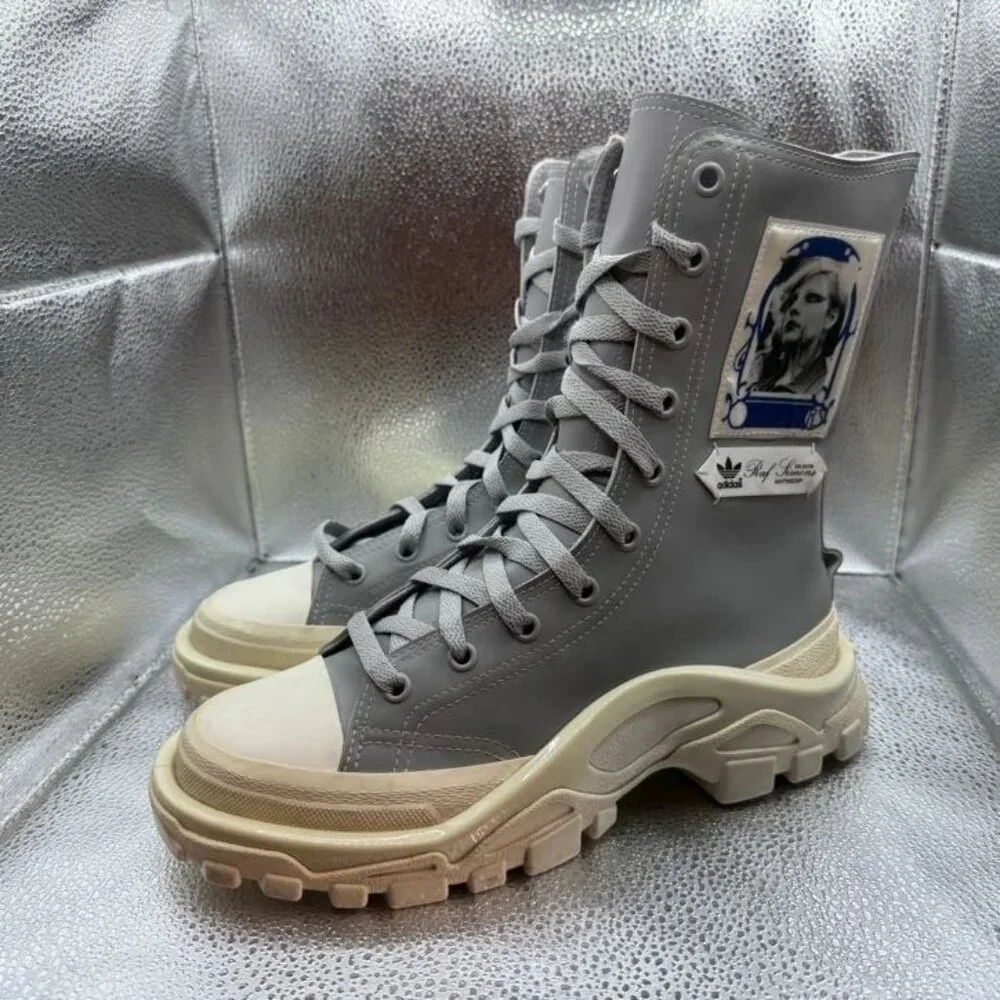 Size 6‎ Adidas Raf Simons Detroit High Top Portrait Womens Gray Lace-Up Boots